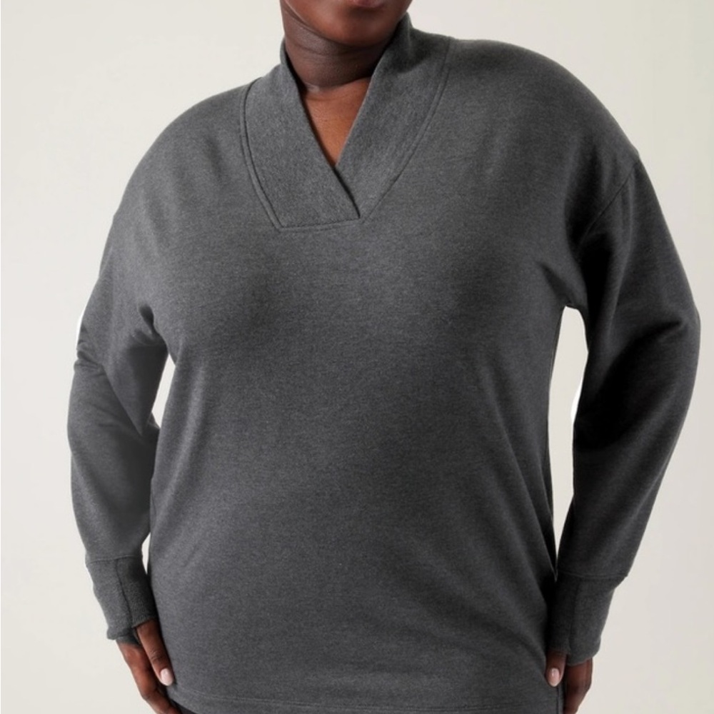 Athleta Clarity V-Neck Sweatshirt Charcoal Grey